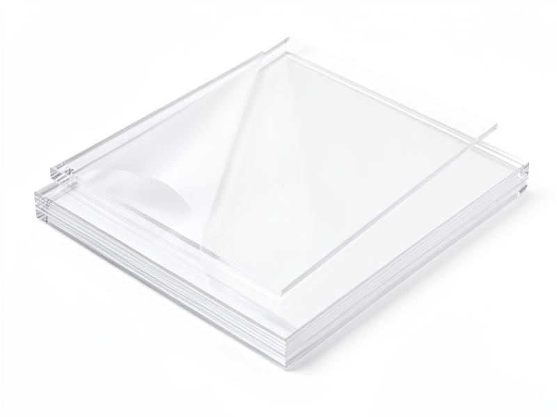 Stacked clear cast acrylic sheets with protective masking film
