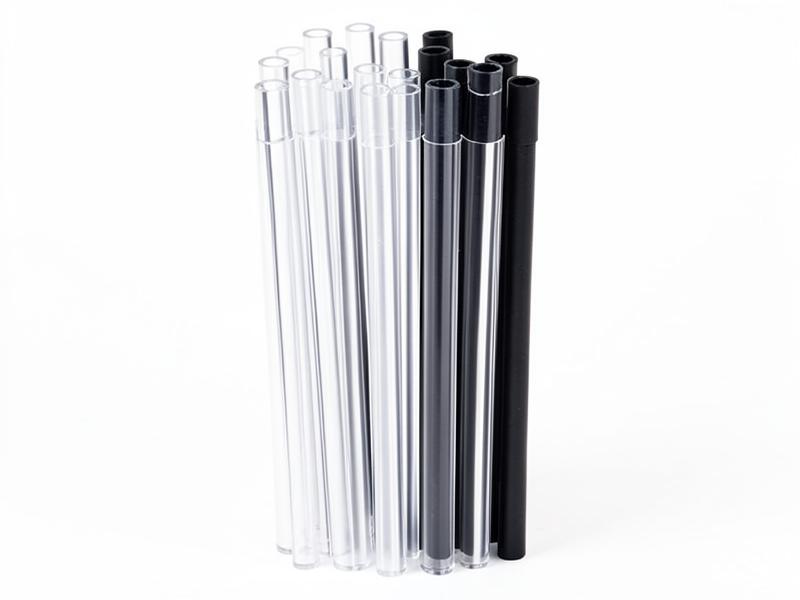Bundle of clear acrylic and black acetal plastic rods and tubes