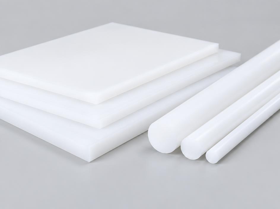 White PTFE sheet and rod for high-temperature, low-friction parts