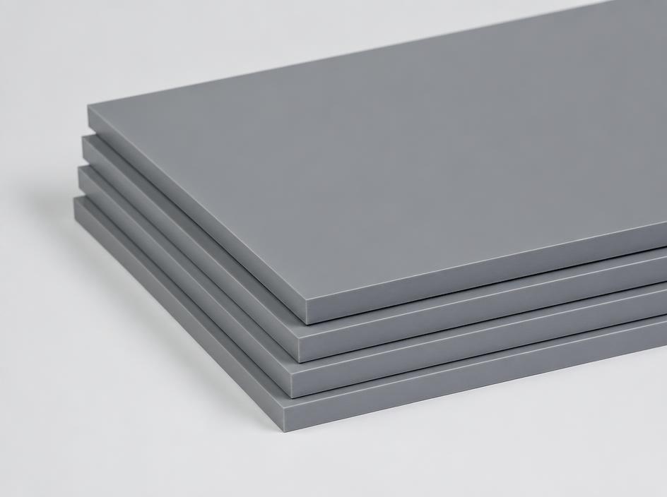 Grey rigid PVC plastic sheets with clean cut edges